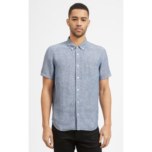 Everlane Other - Everlane The Linen Short-Sleeve Standard Fit Shirt Sz L Blue White Pinstripe